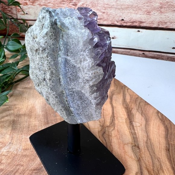 Raw Standing Amethyst Geode Cluster On A Metal Stand - Crystal Home Decor - Picture 10 of 11